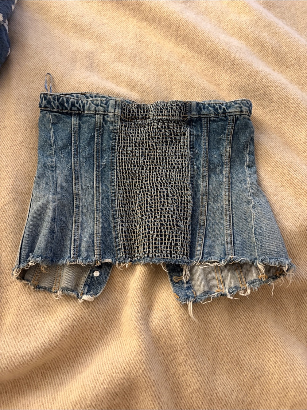 ZARA Denim Corset Top - Light Blue Button Front Size L - Picture 7 of 8